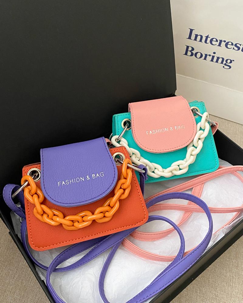 

Colorblock Chain Strap Mini Square Shoulder Crossbody Bag, Orange