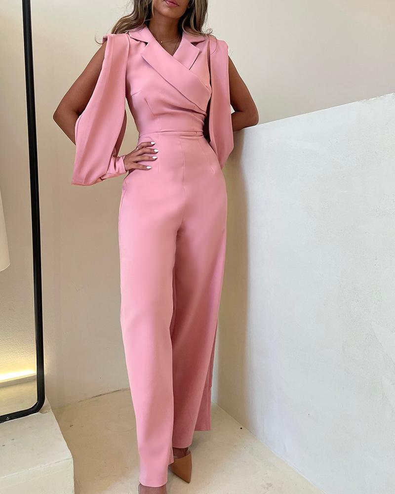 

Split Sleeve Wide Leg Work Jumpsuit, Pink