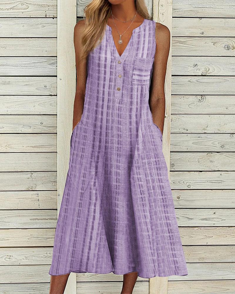 

Plaid Print Button Front Sleeveless Casual Dress, Purple