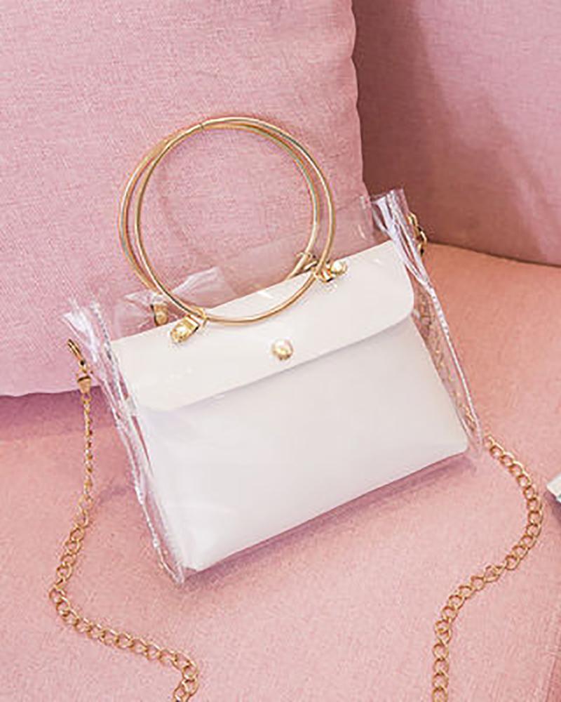 

Clear Square Satchel Bag With Inner Pouch, White