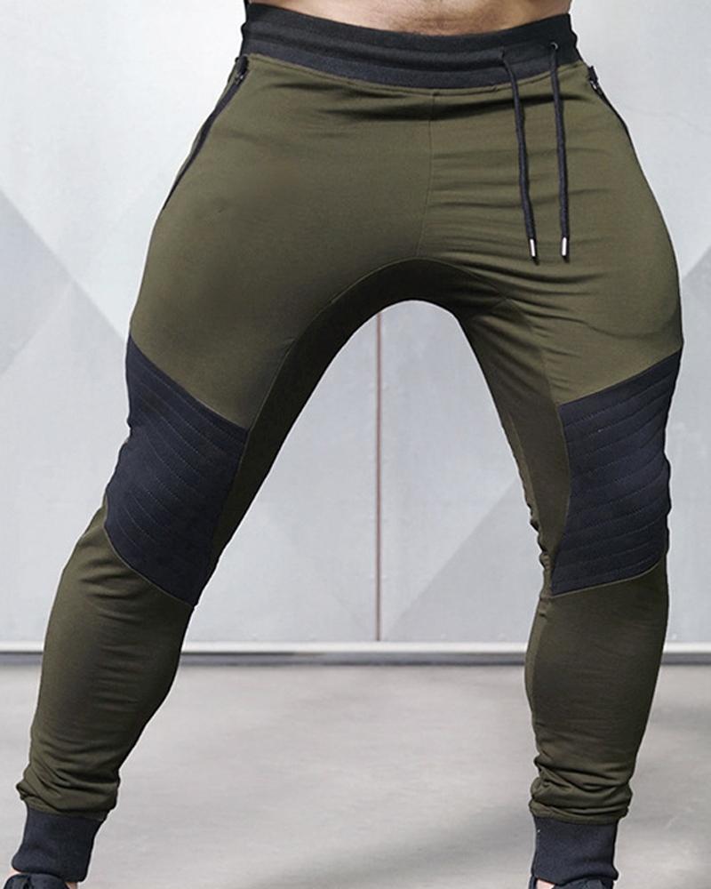 

Colorblock Skinny High Elastic Sporty Pants, Green