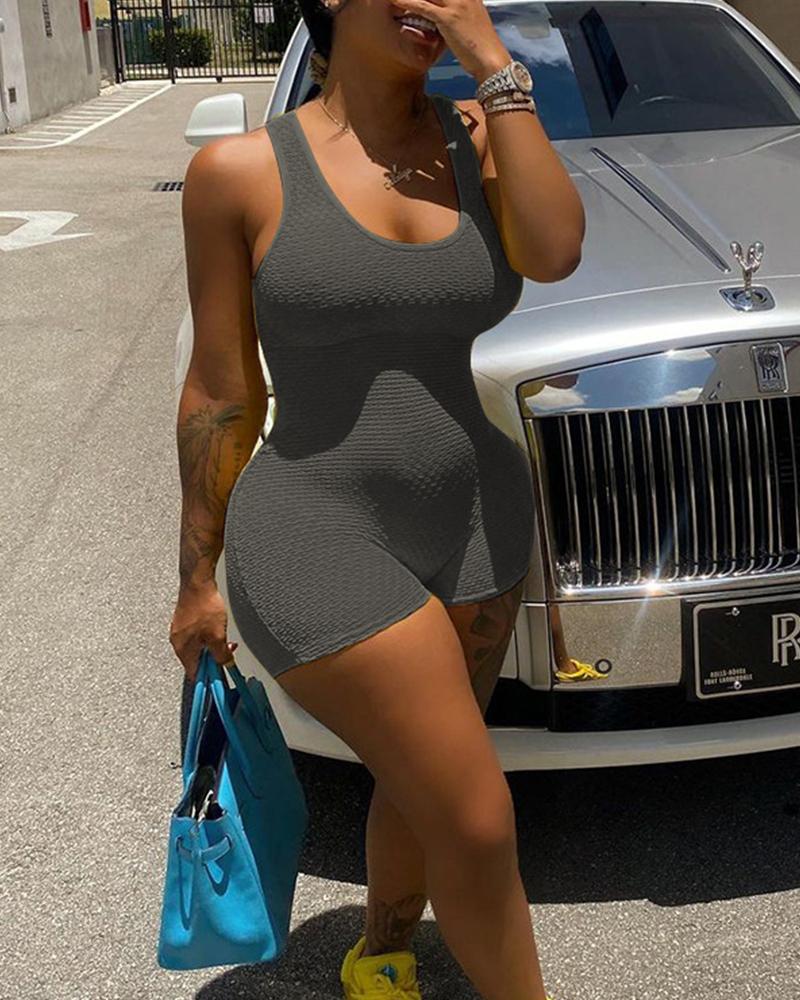 

Solid Sleeveless Slim Rompers, Gray