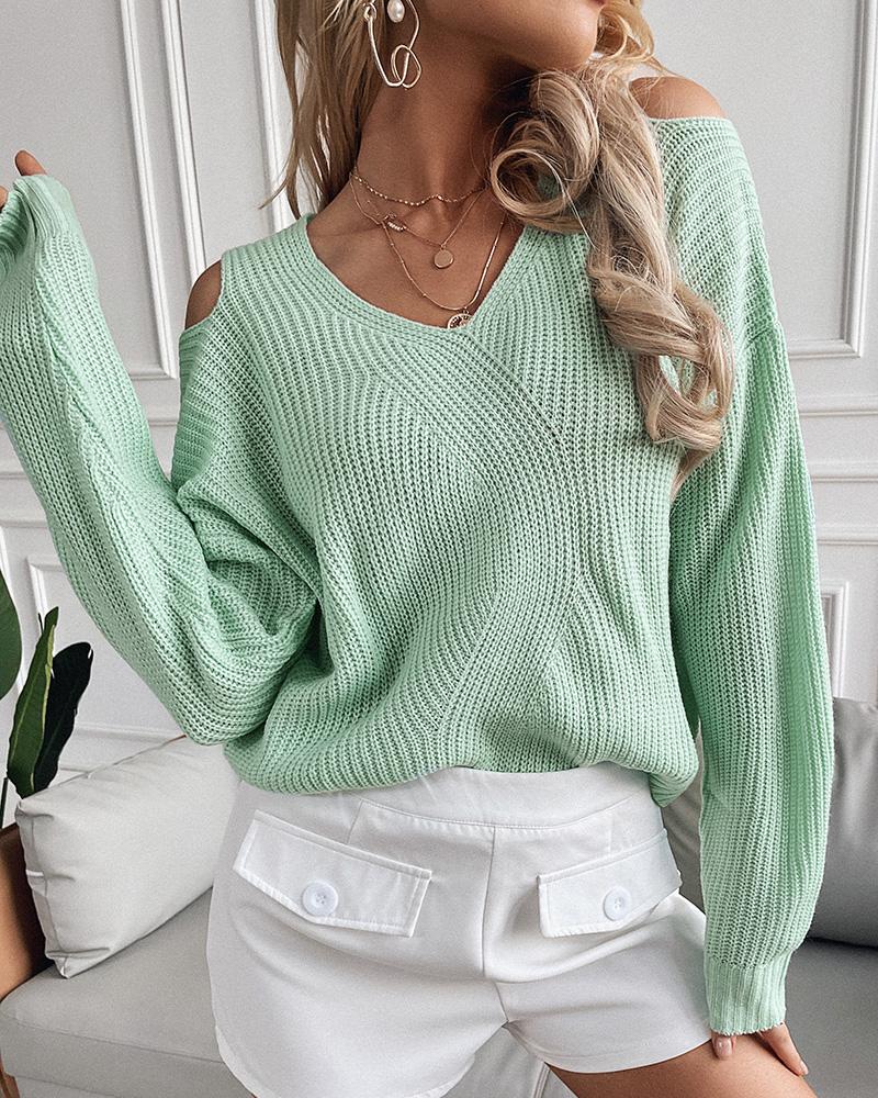 

Long Sleeve Cold Shoulder Sweater, Green