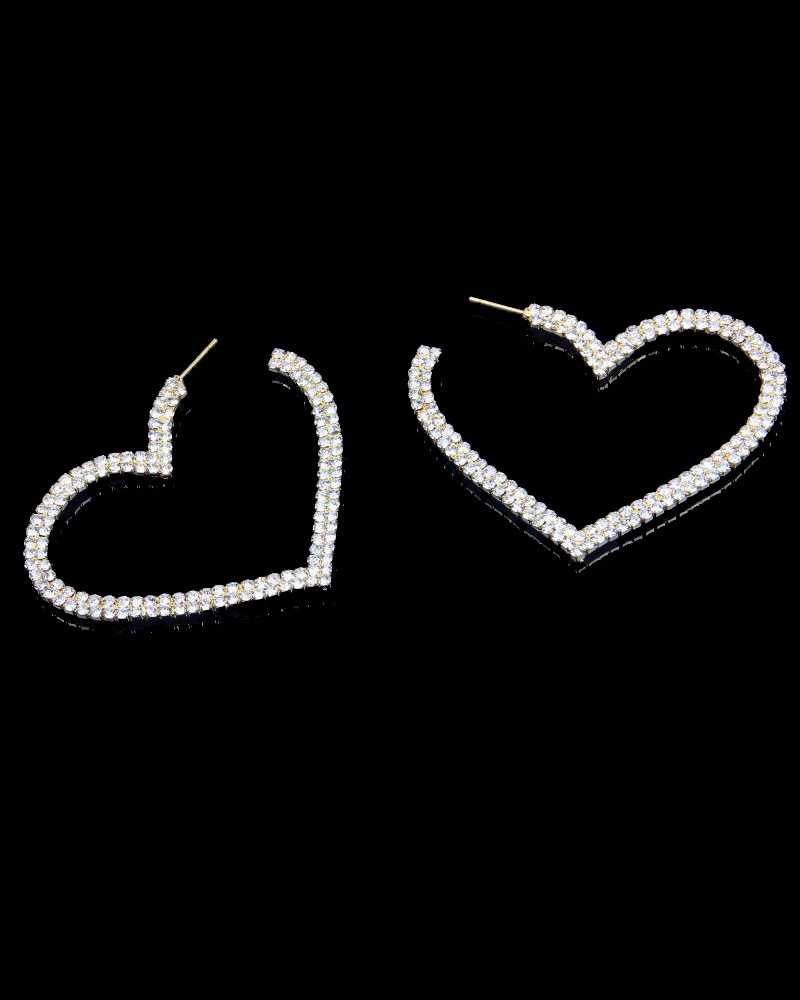 

1Pair Heart Shaped Rhinestone Earrings, Gold