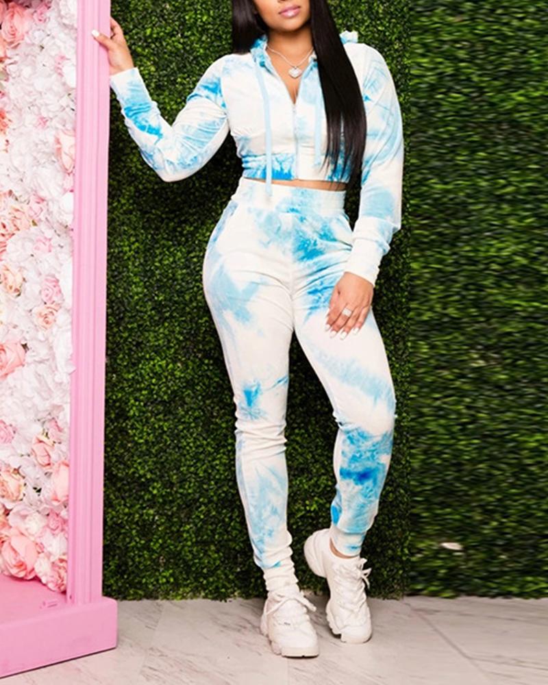 

Tie Dye Hooded Long Sleeve Suit Sets, Blue