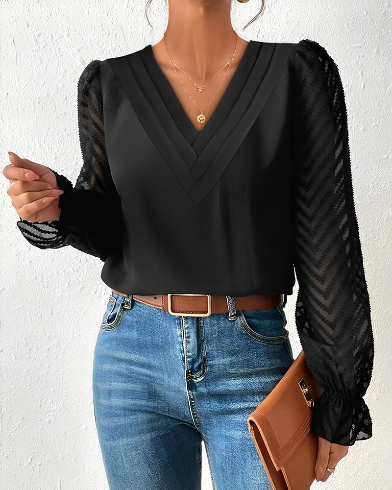 

Chevron Pattern Sheer Mesh Long Sleeve Top, Black