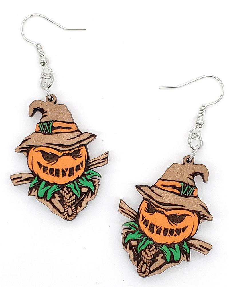 

1Pair Halloween Scarecrow Wooden Drop Earrings, Orange