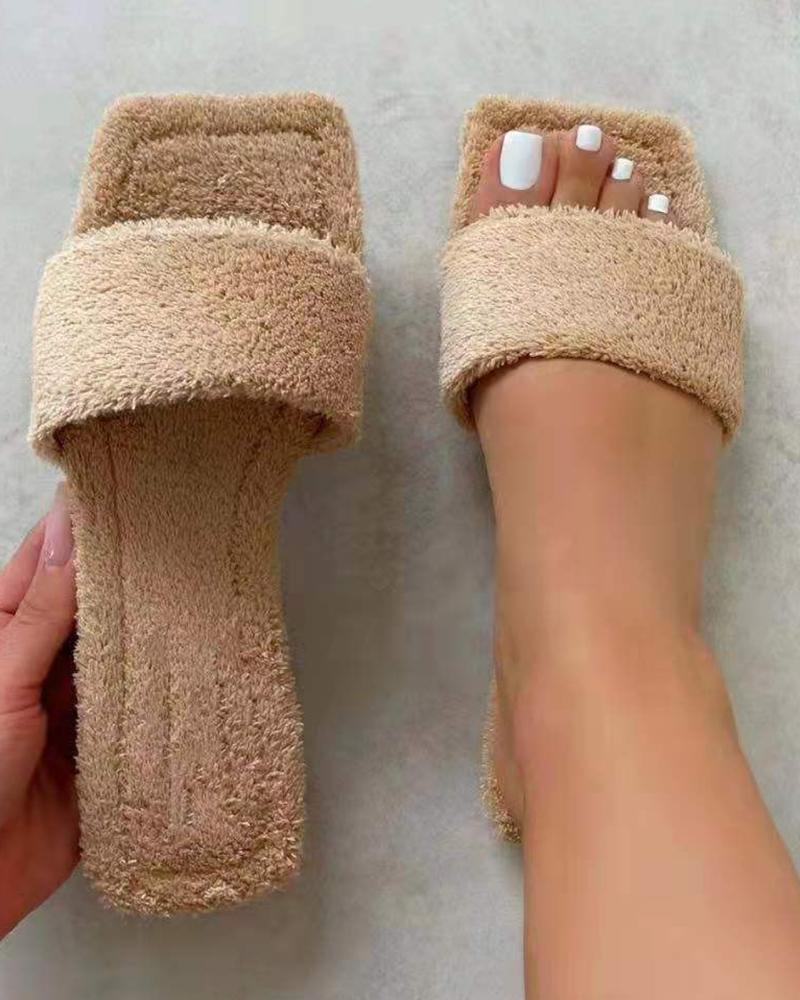 

Square Toe Fuzzy Slippers, Apricot