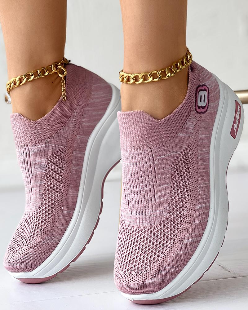 

Breathable Slip-on Hidden Wedge Sneakers, Pink