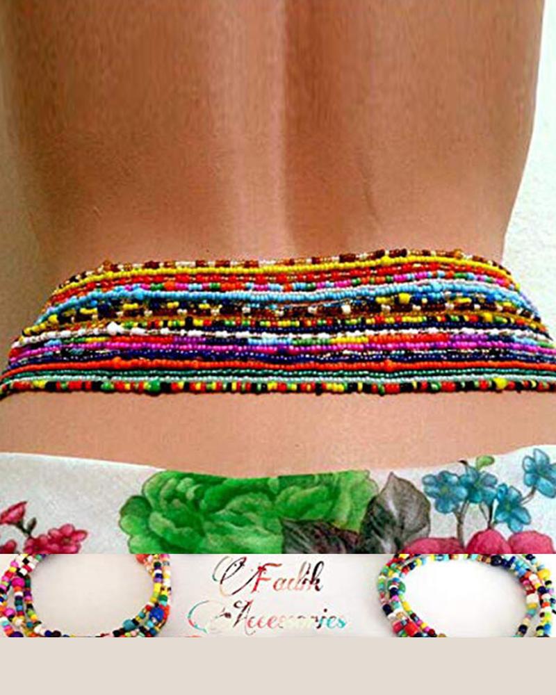 

Colorful Rice Beaded Multi-Layer Waist Chain, Multicolor