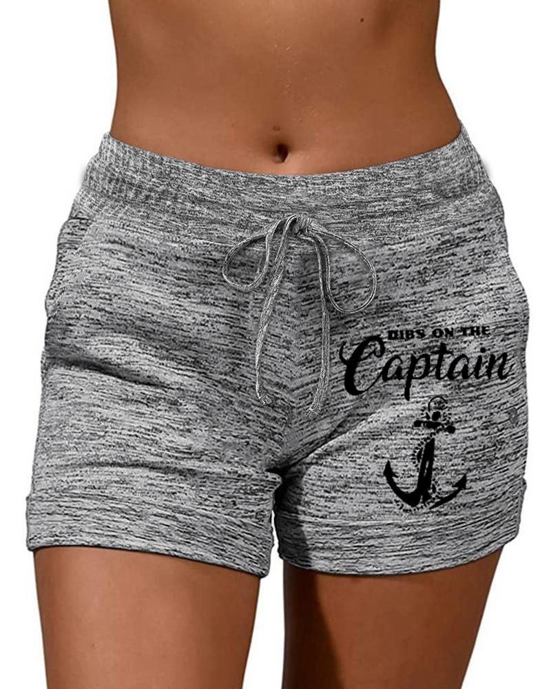 

Dibs On The Captain Anchor Print Drawstring Shorts, Gray