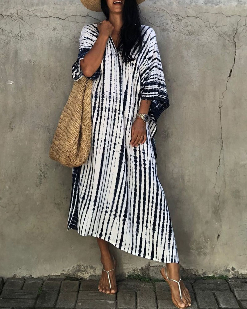 

Tie Dye Print High Slit Cover Up Dress, White