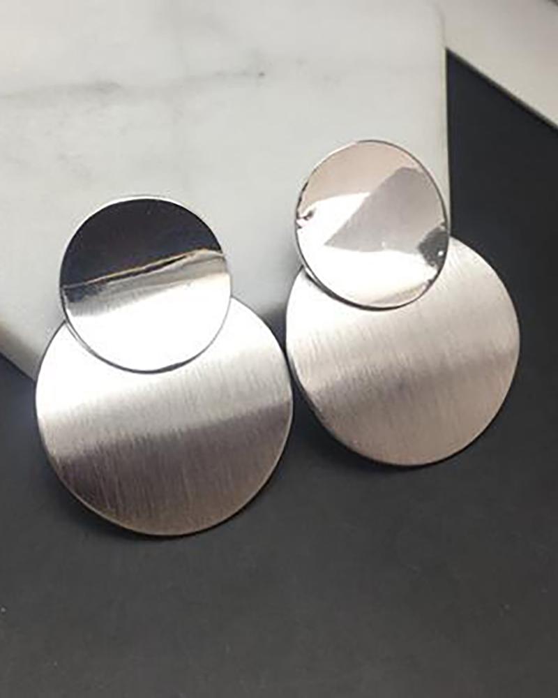 

Metallic Double Layers Round Drop Earring, Silver