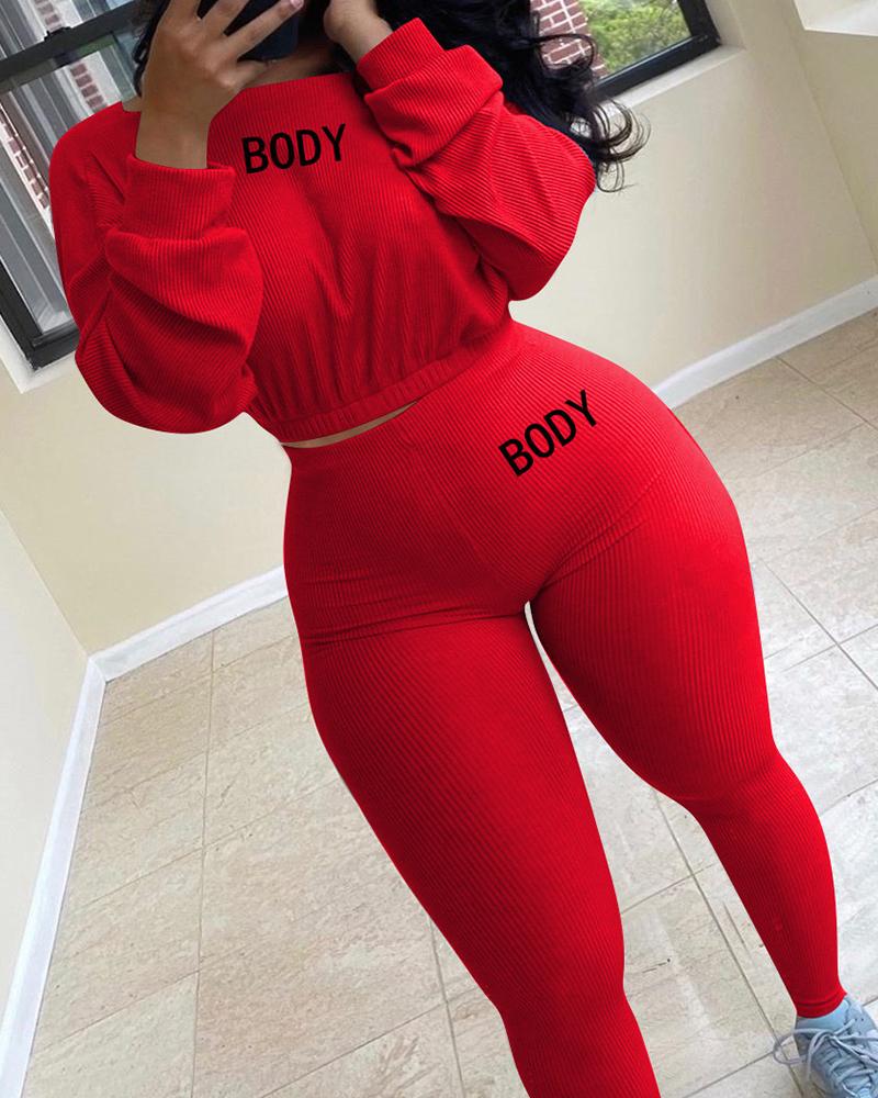 

Letter Embroidery Long Sleeve Sweatshirts Suit Sets, Red
