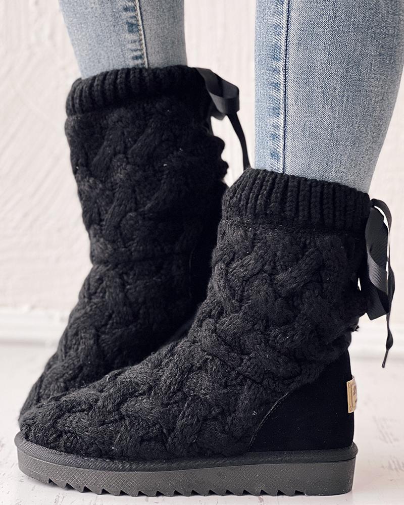 

Tied Detail Knit Snow Boots, Black