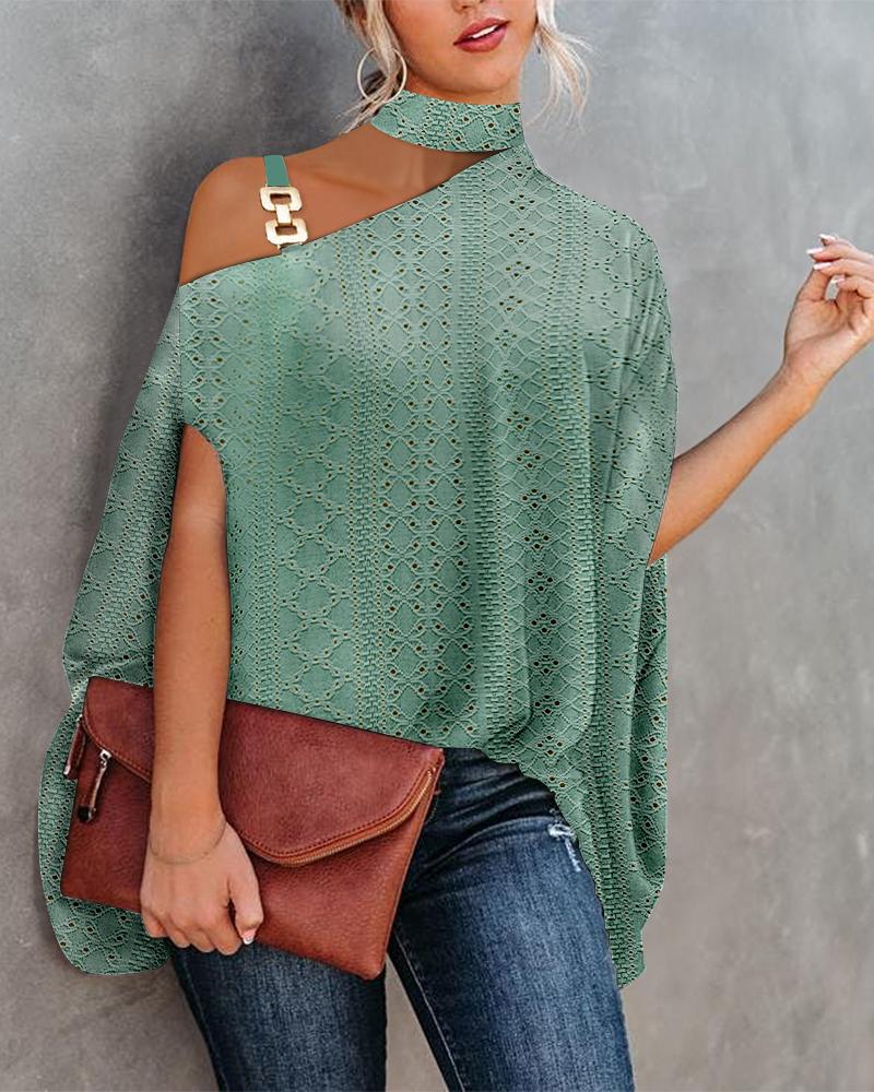 

Eyelet Embroidery Cold Shoulder Top, Green