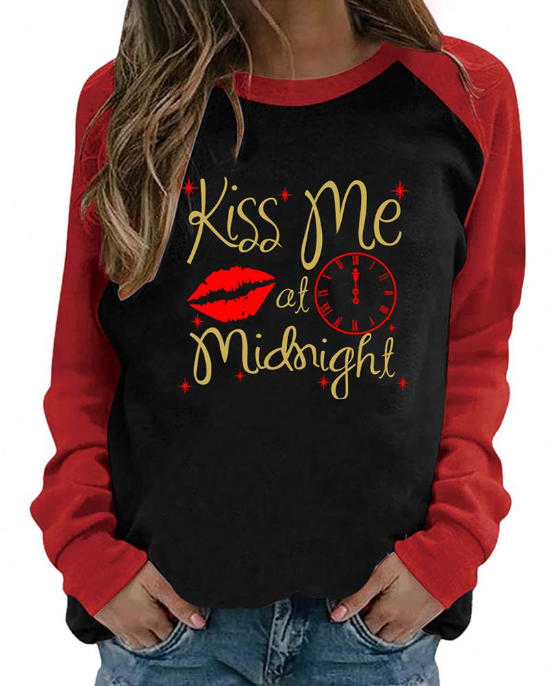 

Valentine' Day Long Sleeve Heart Print Colorblock Top, Style1