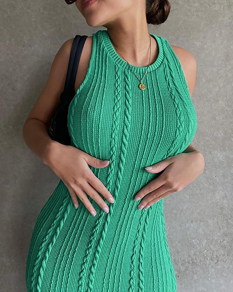 

Knit O-neck Sleeveless Skinny Maxi Dress, Green