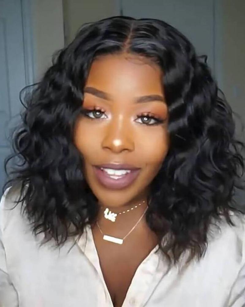 

Shoulder Length Middle Part Curly Heat Resistant Synthetic Hair Wig, Black