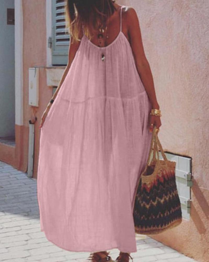 

Solid OL Suspender Maxi Dress, Pink