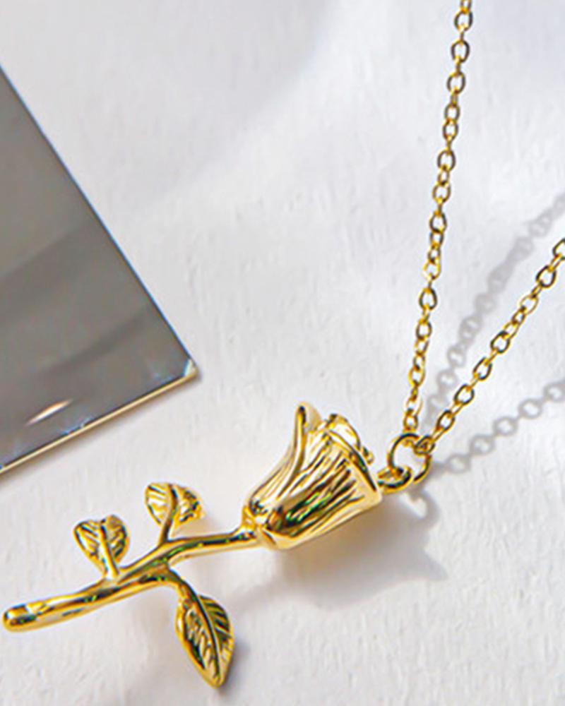 

1pc Rose Pattern Pendant Necklace, Gold