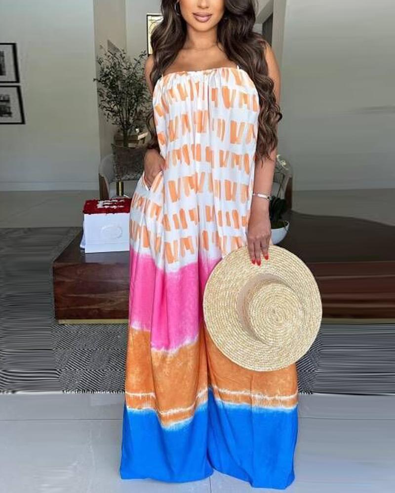 

Tie Dye Print Square Neck Wide Leg Jumpsuit, Multicolor