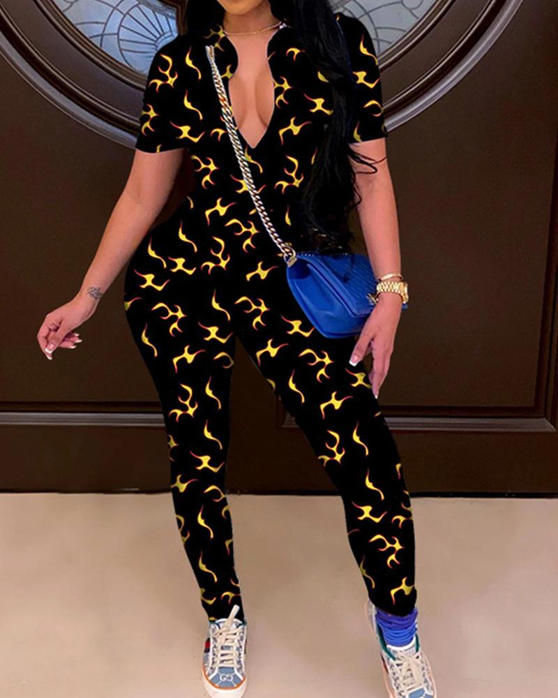 

All Over Print Long Sleeve Jumpsuit, Style2