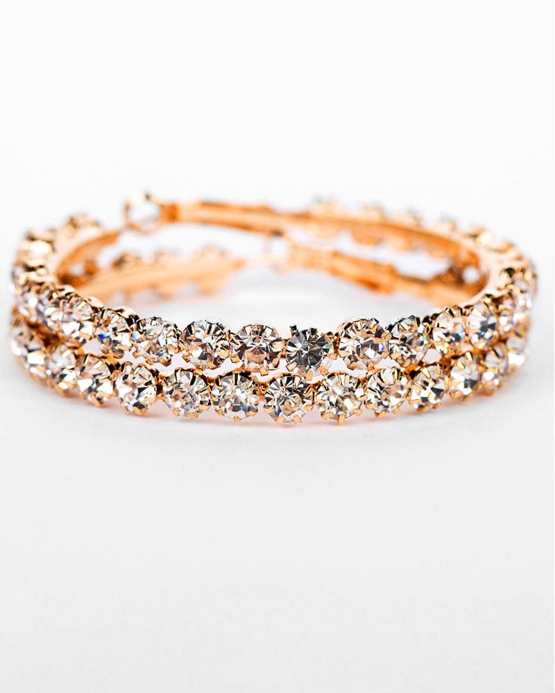 

Allover Rhinestone Hoop Earrings, Rose gold