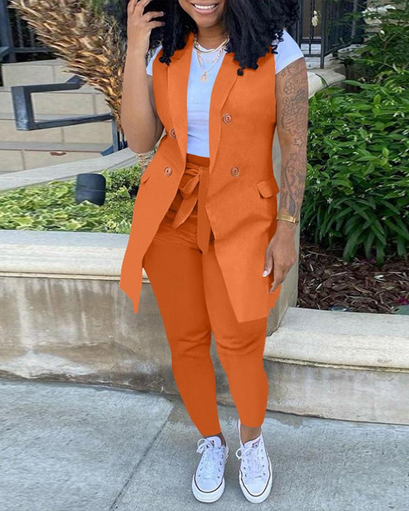 

Double Breasted Vest Blazer Coat & Pants Set, Orange