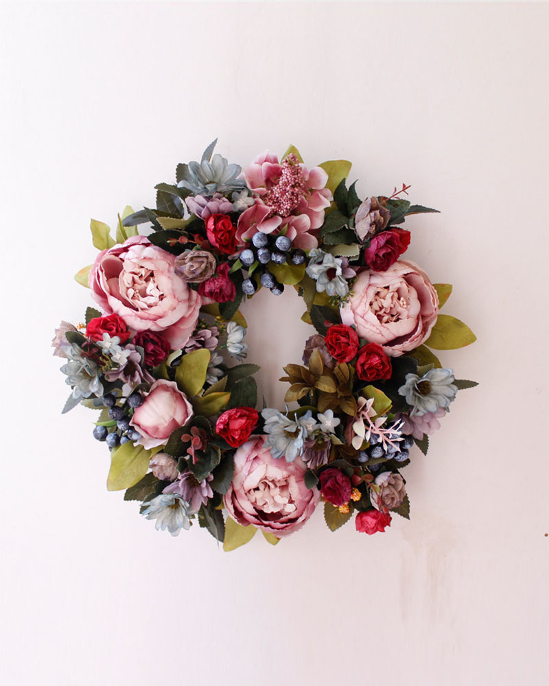 

Peony Flowers Wreath Artificial Spring Floral Wreaths For Front Door Wedding Christmas Party Wall Window Decoration, Pink
