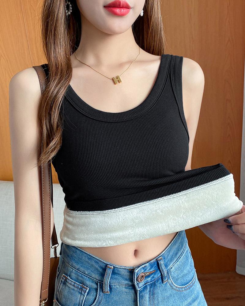 

Warm Fleece Lined Tank Top, Black