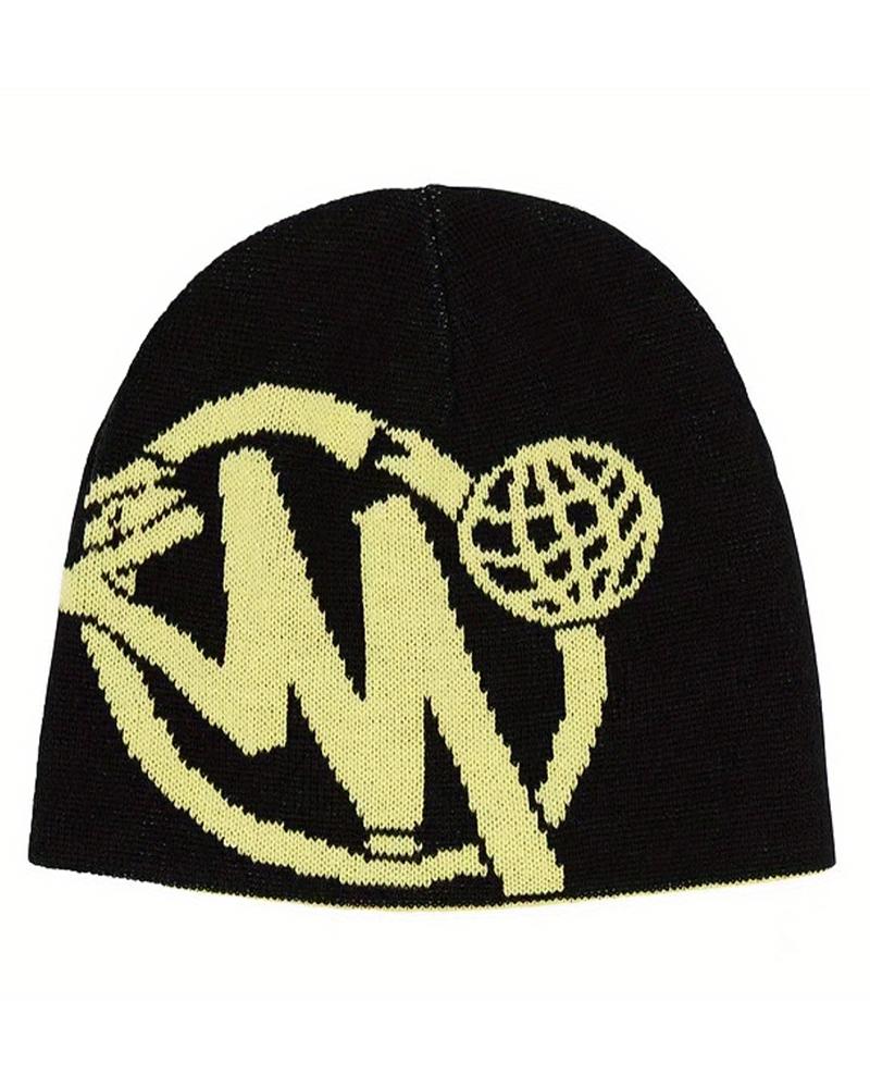 

Fashionable Letter Pattern Y2k Knit Thermal Beanie Hat, Yellow