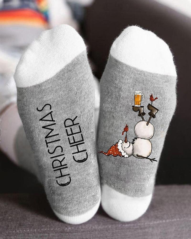 

1Pair Christmas Snowman Letter Print Socks, Style1