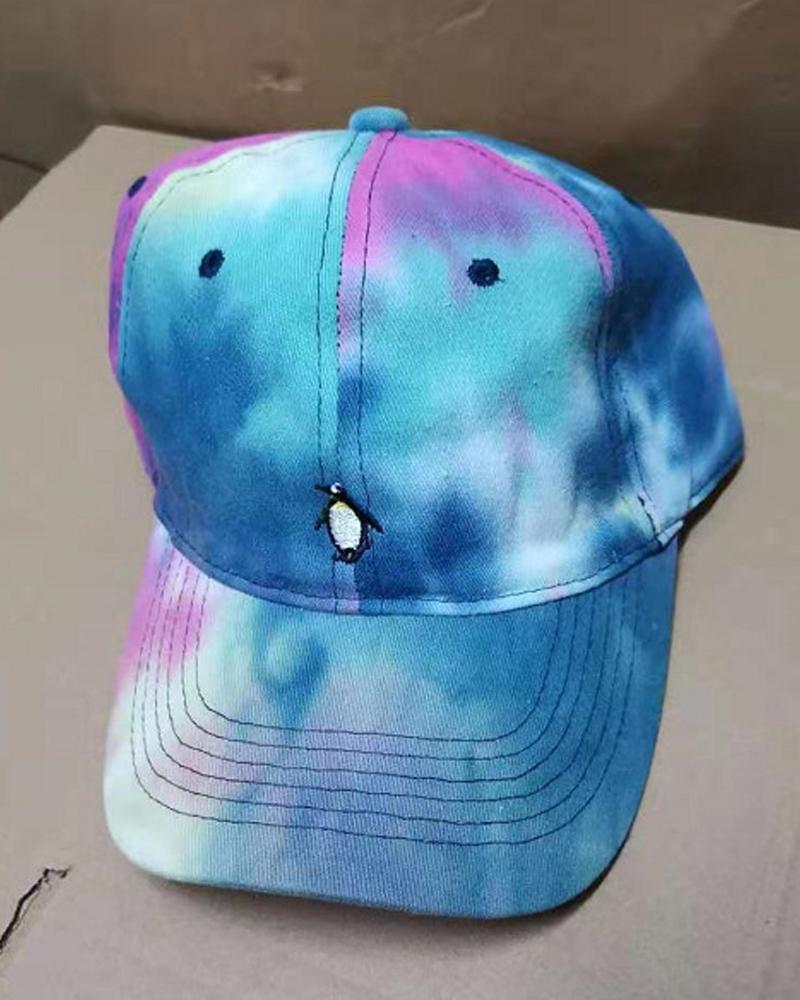 

Tie Dye Print Animal Embroidered Baseball Cap, Dark blue