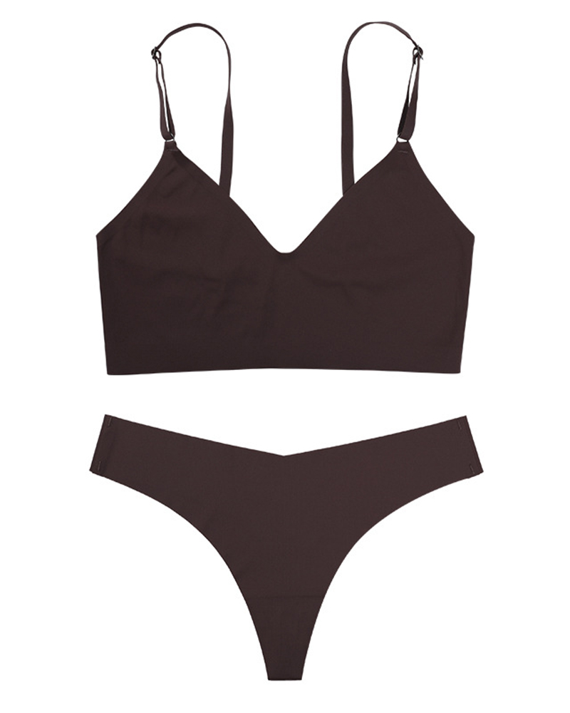 

Seamless V-Neck Wireless Lifting Bra Set, Brown