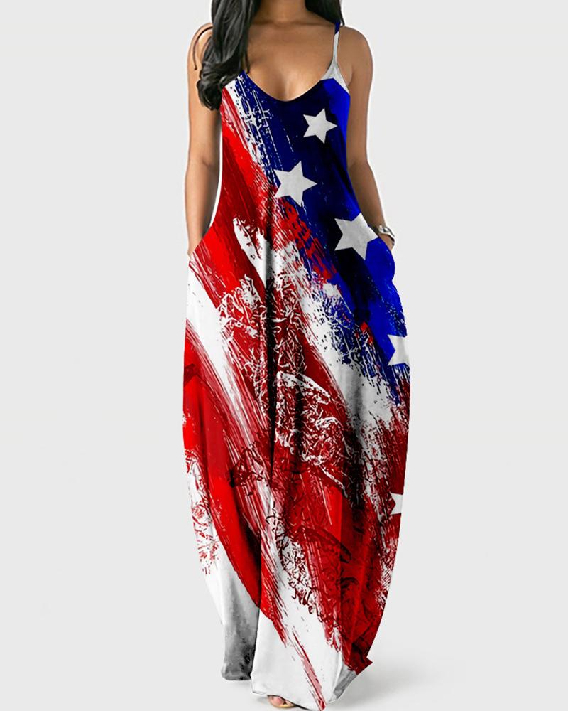

Independence Day Flag Print Cami Maxi Dress, Style1