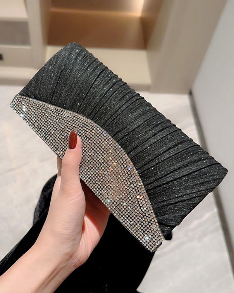 

Rhinestone Ruched Evening Party Clutch, Black