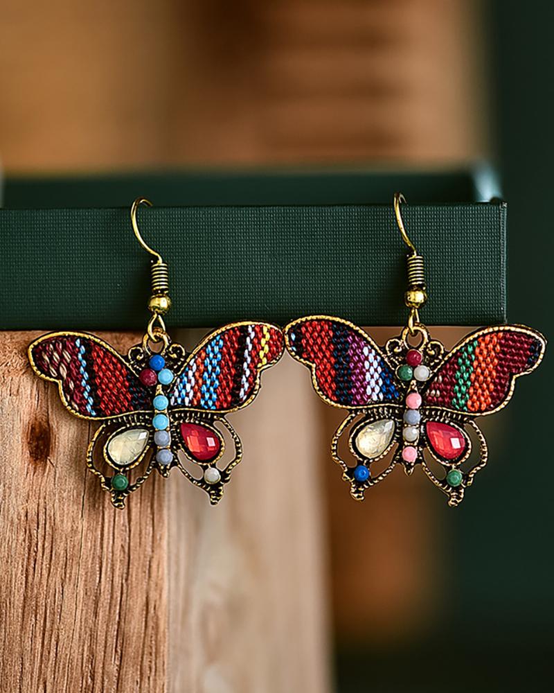 

1Pair Butterfly Shaped Beaded Bohemian Drop Earring, Red