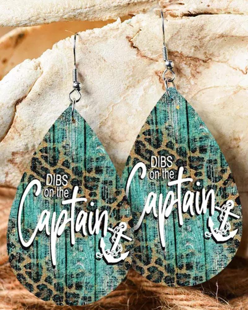 

1Pair Dibs On The Captain Leopard Print Water Drop Hook Earrings, Blue