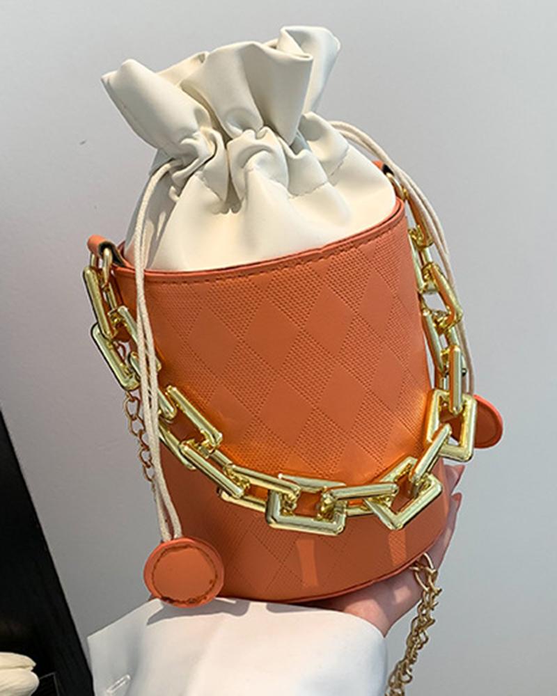 

Drawstring Chain Strap Bucket Bag, Orange
