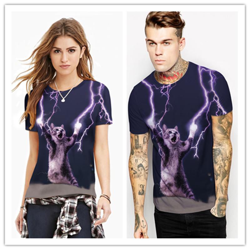 

Unisex Fashion Cat Lightning Pattern Print T Shirt Tops Round Neck Casual Hip Hop Street WearT Shirt, Multicoloured