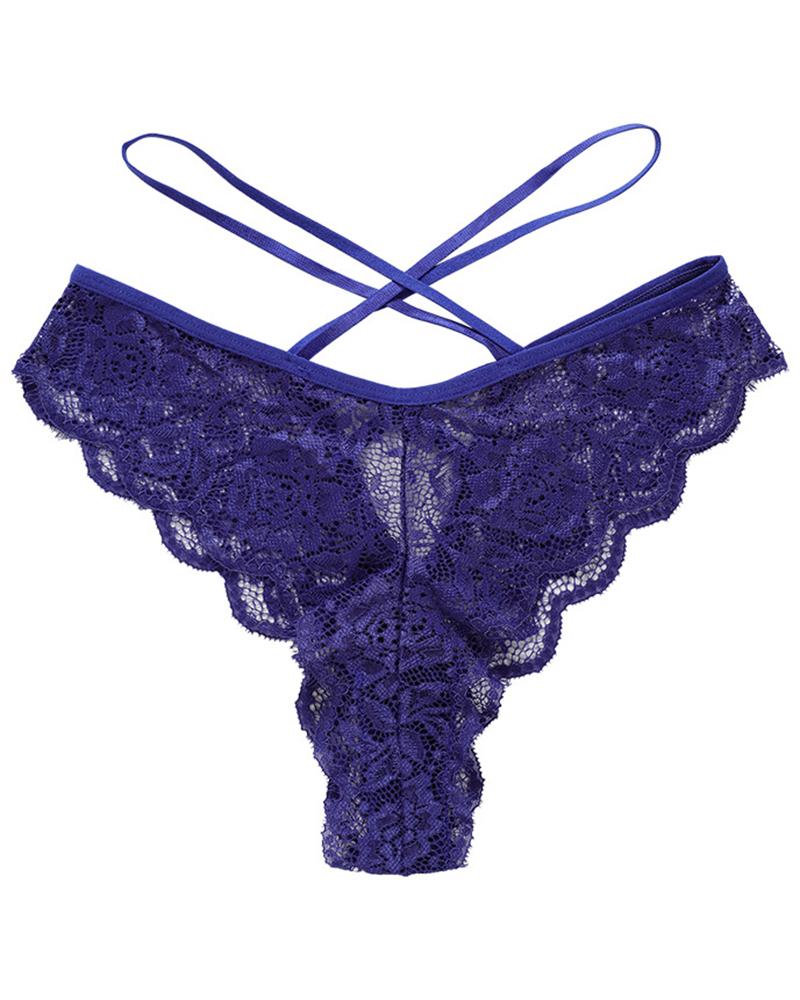 

Crisscross Crochet Eyelash Lace Panty, Blue