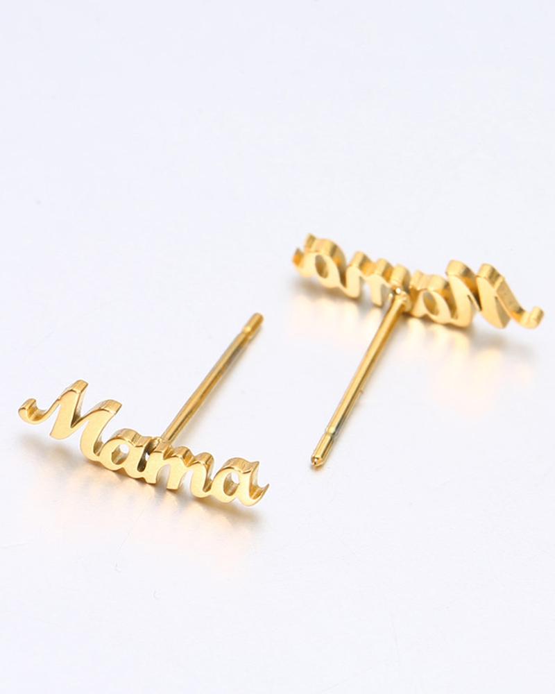 

1Pair Mother's Day Gift Mama Letter Stud Earrings, Gold