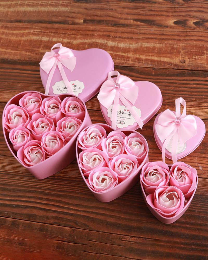 

1pc Rose Soap Flower Bouquet Valentine's Day Heart Shaped Gift Box, Pink