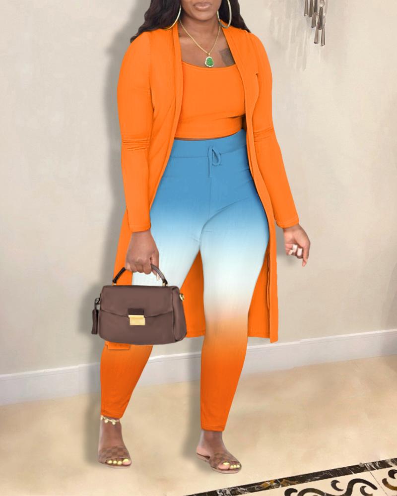 

Plus Size 3PCS Cami Top & Ombre Pants Set With Coat, Orange