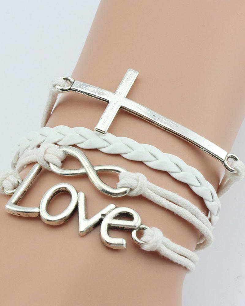 

1pcs Multilayer Cross Pattern Hollow Love Letter Design Bohemian Braided Bracelet, White