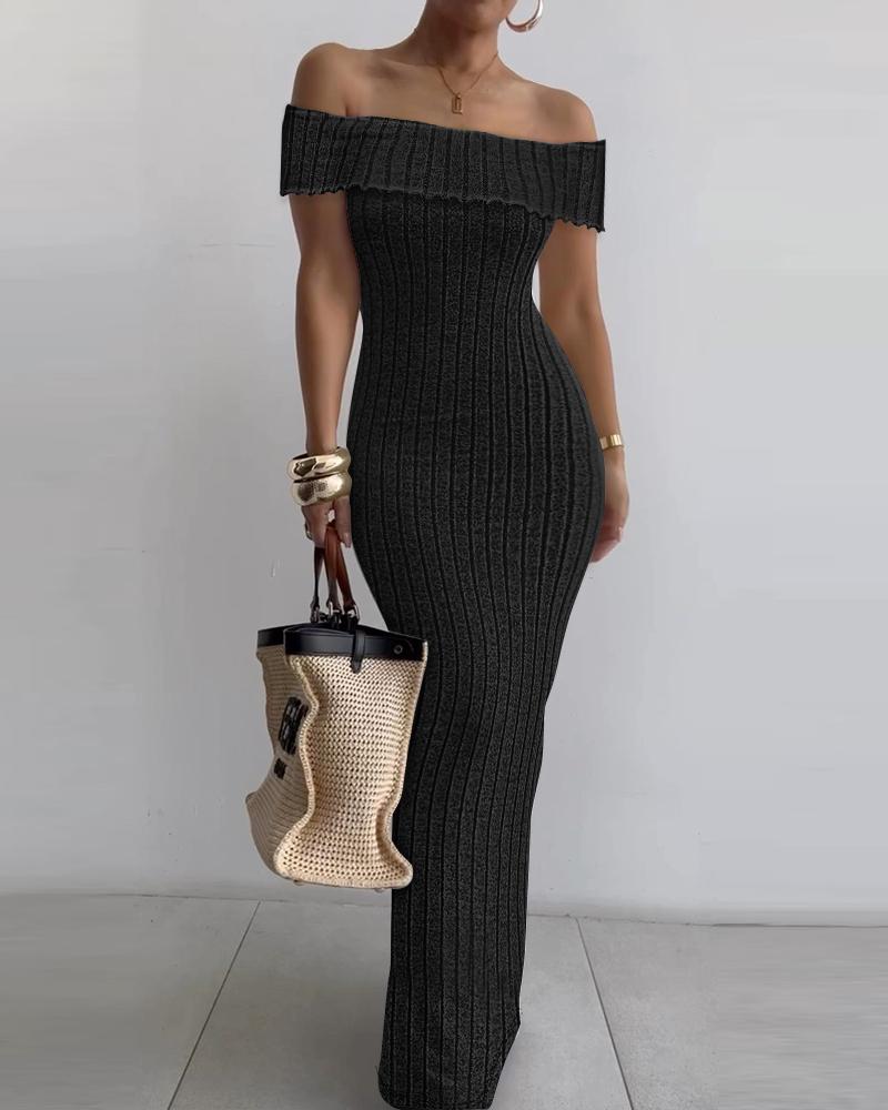 

Off Shoulder Ribbed Maxi Dress, Black