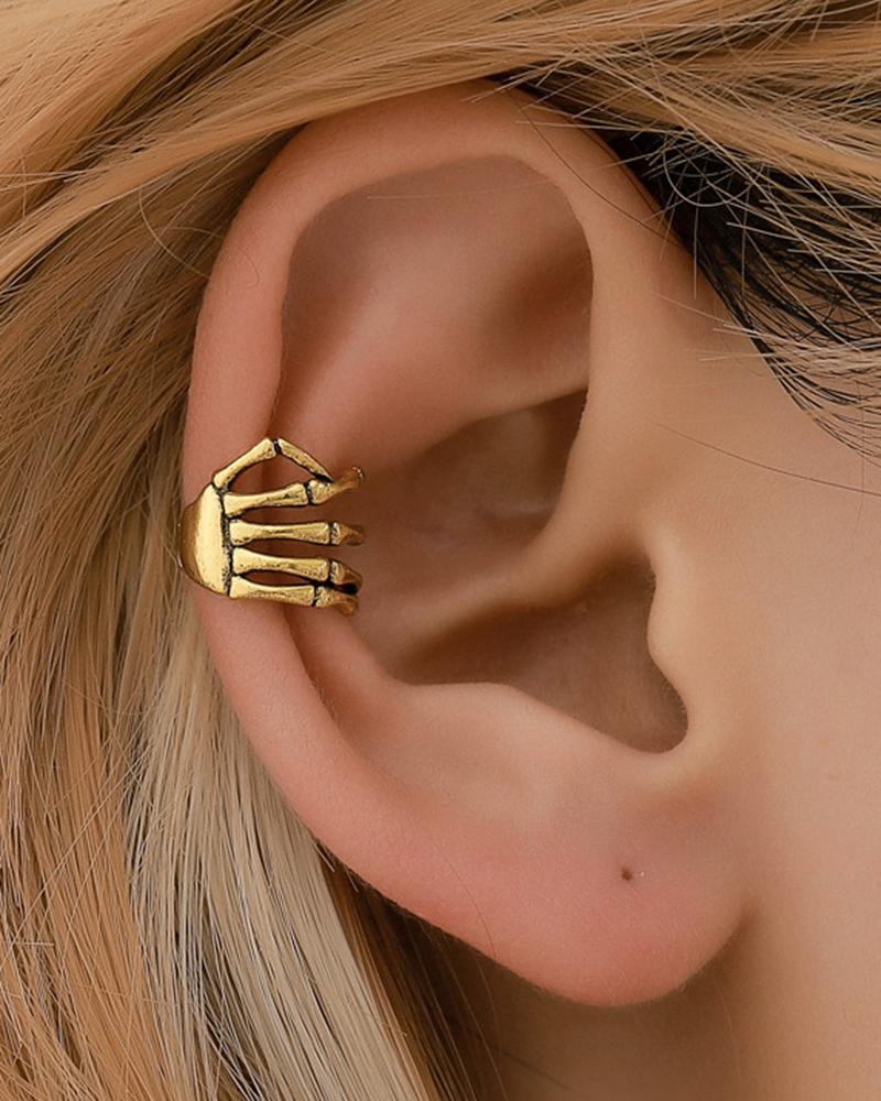 

1pc Trendy Skeleton Hands Non-Piercing Ear Cuff, Gold