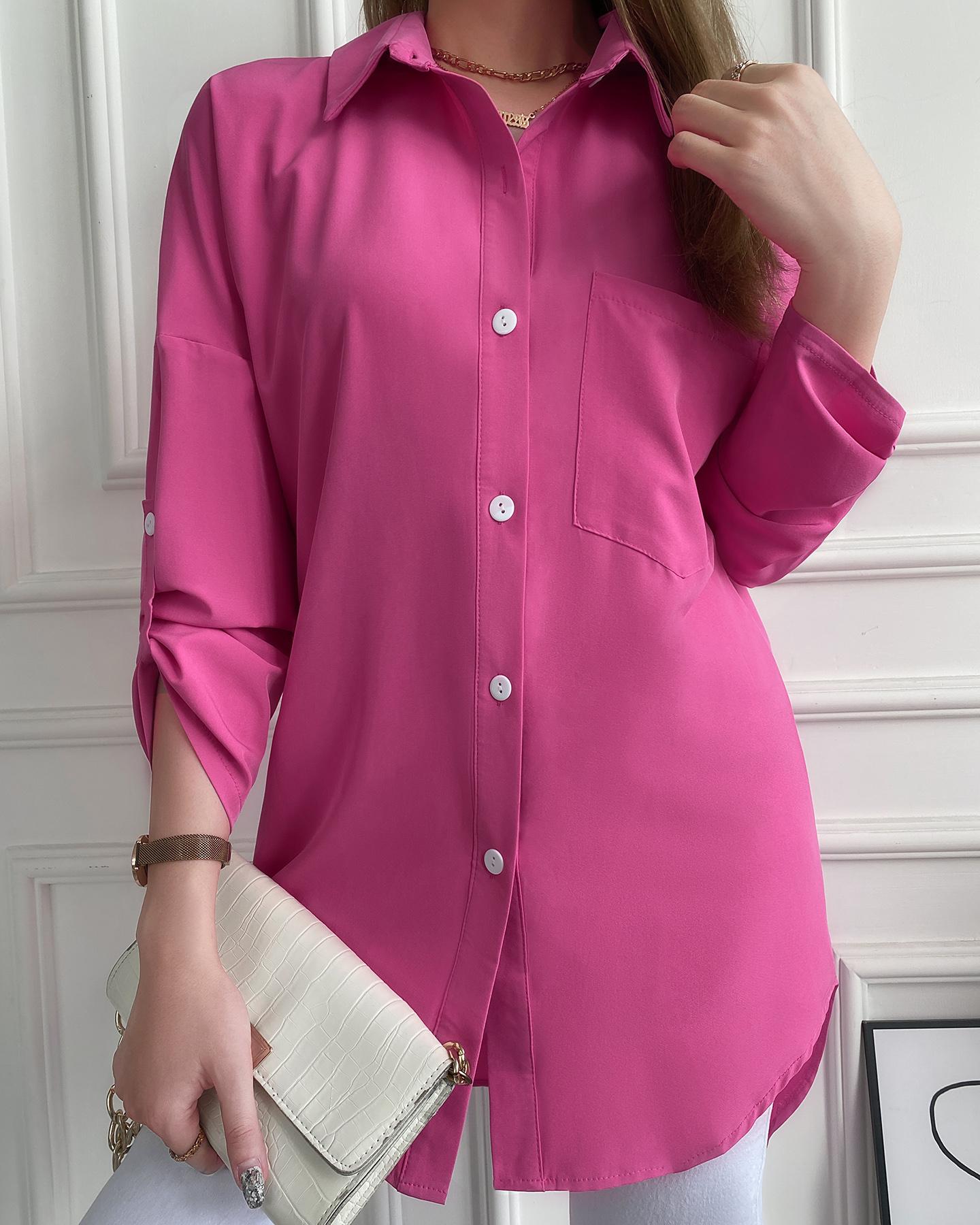 

Chain Decor Buttoned Cutout Casual Shirt, Pink