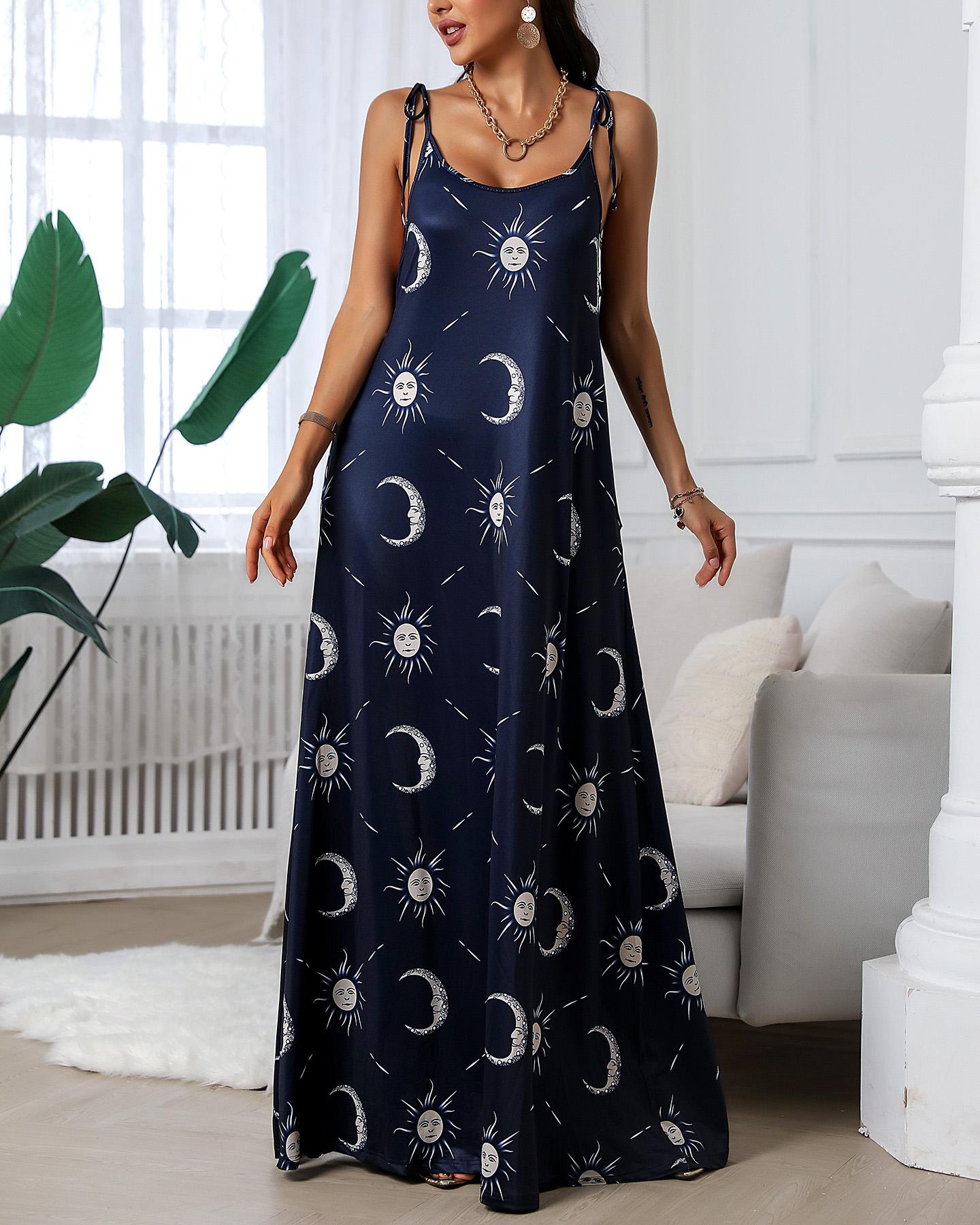 

Sun And Moon Print Maxi Dress, Purplish blue